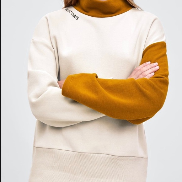 Zara ‘best vibes’ cream and mustard turtleneck sweatshirt size S - Picture 3 of 5